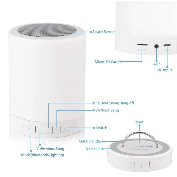 MVS Wireless Speaker With Smart Touch Function 5 W Bluetooth Speaker/ Touch Lamp. - White, Standard