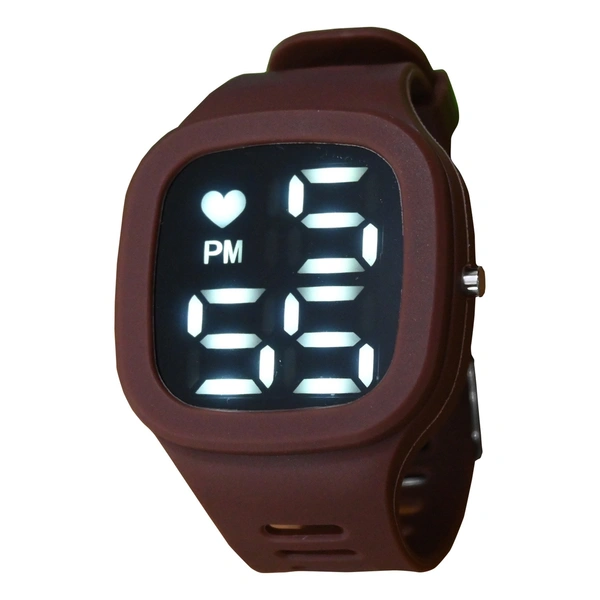 MVS Sports Watch With Large LED Digits  Square  Dial Watch For Men  - Brown