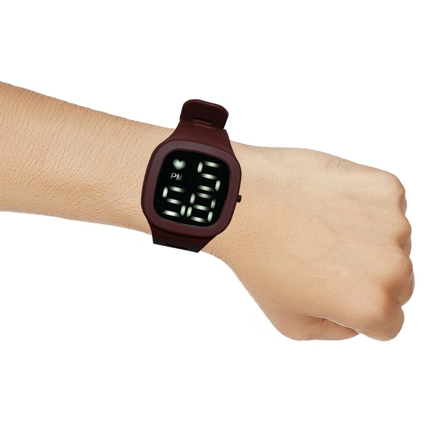 MVS Sports Watch With Large LED Digits  Square  Dial Watch For Men  - Brown