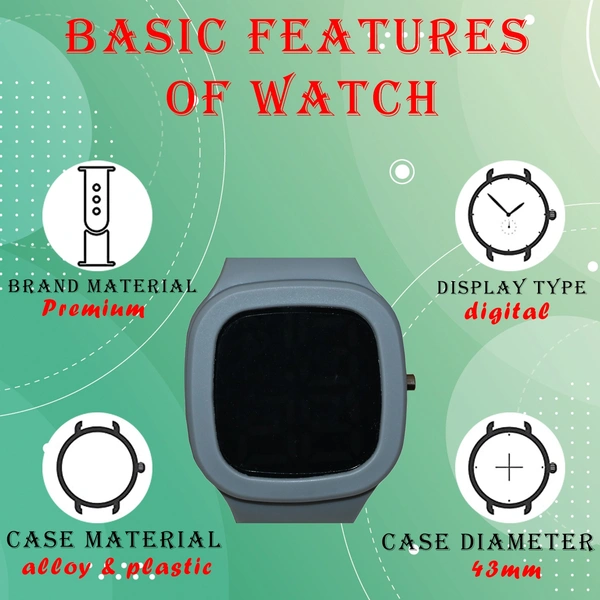 MVS  Sports Watch With Large LED Digits  Square Dial Watch For Men  - Grey