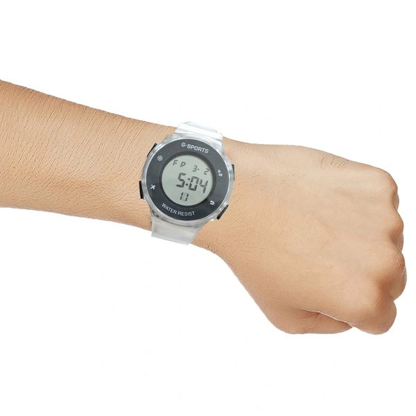 MVS Fashionable Round LED Sports Digital  Watch With Back-Lite/Stopwatch/Alarm For Men  - Black