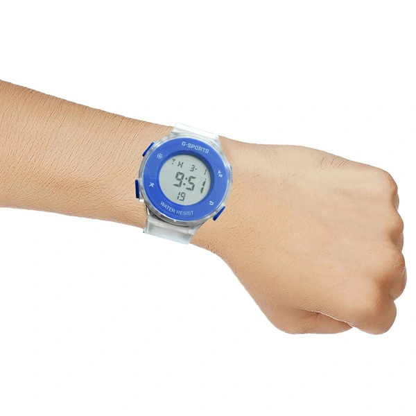 MVS Fashionable Round LED Sports Digital  Watch With Back-Lite/Stopwatch/Alarm For Men  - Blue