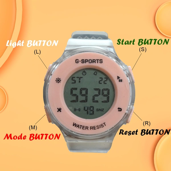 MVS Fashionable Round LED Sports Digital  Watch With Back-Lite/Stopwatch/Alarm For Men  - Peach