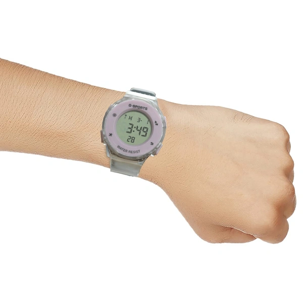 MVS Fashionable Round LED Sports Digital  Watch With Back-Lite/Stopwatch/Alarm For Men  - Purple