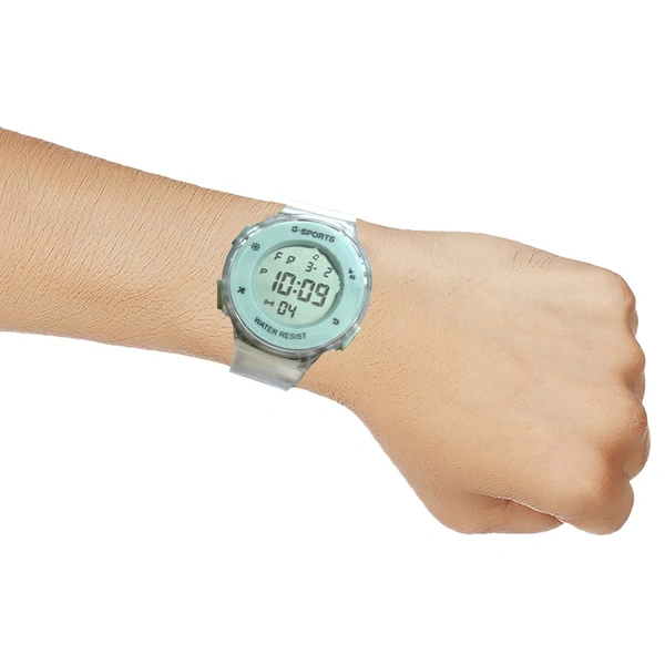 MVS Fashionable Round LED Sports Digital  Watch With Back-Lite/Stopwatch/Alarm For Men  - Green