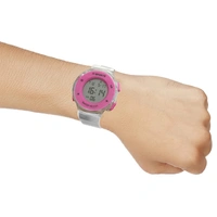 MVS Fashionable Round LED Sports Digital  Watch With Back-Lite/Stopwatch/Alarm For Men  - Pink