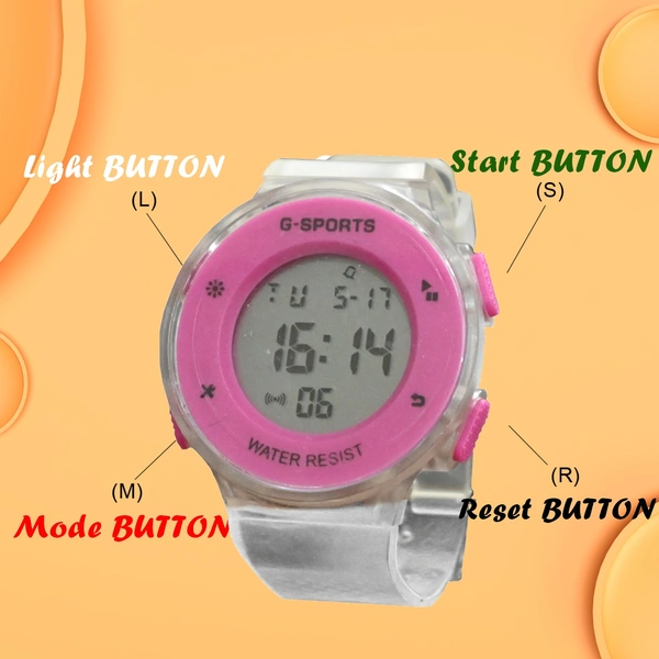 MVS Fashionable Round LED Sports Digital  Watch With Back-Lite/Stopwatch/Alarm For Men  - Pink