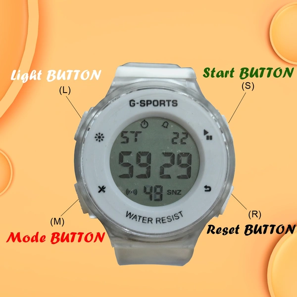 MVS Fashionable Round LED Sports Digital  Watch With Back-Lite/Stopwatch/Alarm For Men  - White