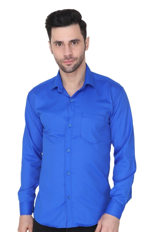 MVS Men's Cotton Blend | Regular Fit | Solid Plain Colors | Formal Shirt | Full Sleeve - Royal Blue, M