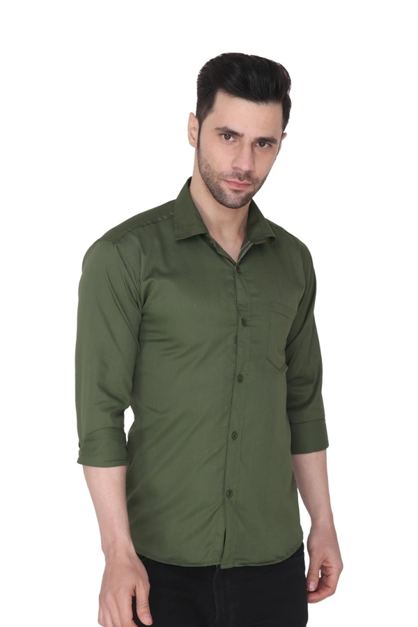 MVS Men's Cotton Blend | Regular Fit | Solid Plain Colors | Formal Shirt | Full Sleeve - Olive, L