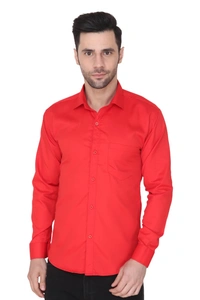 MVS Men's Cotton Blend | Regular Fit | Solid Plain Colors | Formal Shirt | Full Sleeve - Red, XXL