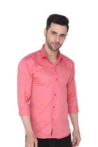 MVS Men's Cotton Blend | Regular Fit | Solid Plain Colors | Formal Shirt | Full Sleeve - Pink, XXL