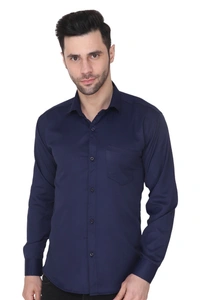 MVS Men's Cotton Blend | Regular Fit | Solid Plain Colors | Formal Shirt | Full Sleeve - Blue, XL