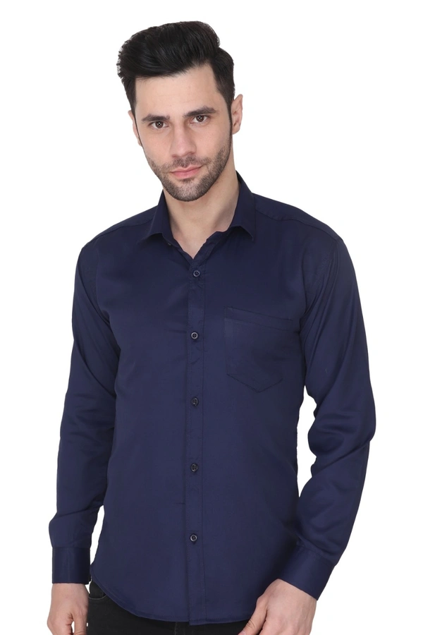 MVS Men's Cotton Blend | Regular Fit | Solid Plain Colors | Formal Shirt | Full Sleeve - Blue, XL