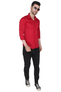 MVS Men's Cotton Blend | Regular Fit | Solid Plain Colors | Formal Shirt | Full Sleeve - Maroon, M