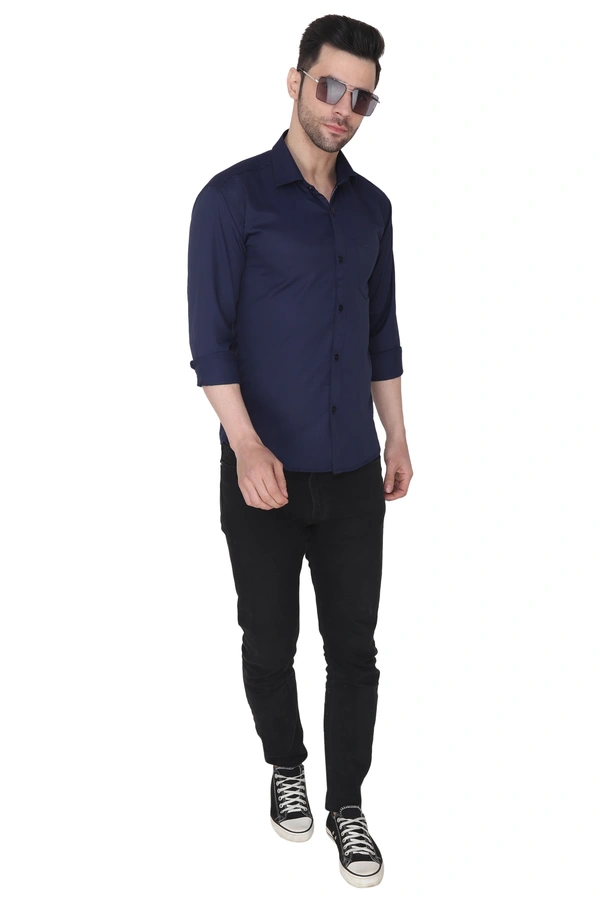 MVS Men's Cotton Blend | Regular Fit | Solid Plain Colors | Formal Shirt | Full Sleeve - Blue, XXL
