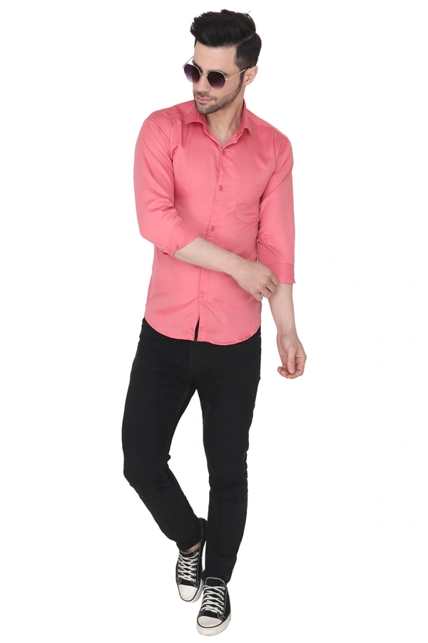 MVS Men's Cotton Blend | Regular Fit | Solid Plain Colors | Formal Shirt | Full Sleeve - Pink, XL