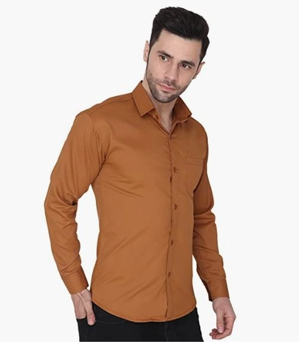 MVS Men's Cotton Blend | Regular Fit | Solid Plain Colors | Formal Shirt | Full Sleeve - Brown, XL