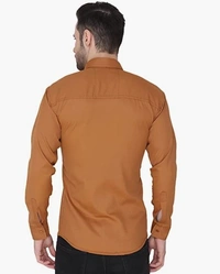 MVS Men's Cotton Blend | Regular Fit | Solid Plain Colors | Formal Shirt | Full Sleeve - Brown, XXL