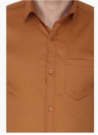 MVS Men's Cotton Blend | Regular Fit | Solid Plain Colors | Formal Shirt | Full Sleeve - Brown, XXL