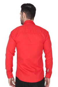 MVS Men's Cotton Blend | Regular Fit | Solid Plain Colors | Formal Shirt | Full Sleeve - Red, L