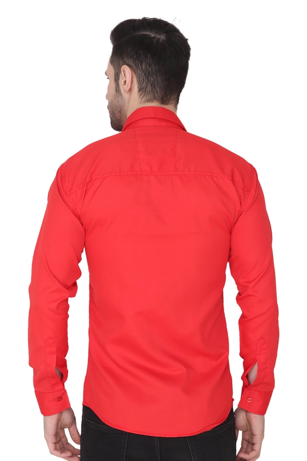 MVS Men's Cotton Blend | Regular Fit | Solid Plain Colors | Formal Shirt | Full Sleeve - Red, L