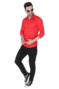 MVS Men's Cotton Blend | Regular Fit | Solid Plain Colors | Formal Shirt | Full Sleeve - Red, L