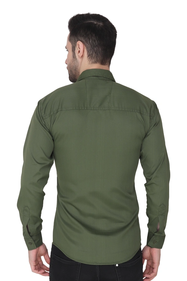 MVS Men's Cotton Blend | Regular Fit | Solid Plain Colors | Formal Shirt | Full Sleeve - Olive, XXL