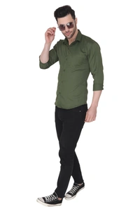 MVS Men's Cotton Blend | Regular Fit | Solid Plain Colors | Formal Shirt | Full Sleeve - Olive, XXL