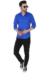MVS Men's Cotton Blend | Regular Fit | Solid Plain Colors | Formal Shirt | Full Sleeve - Royal Blue, M