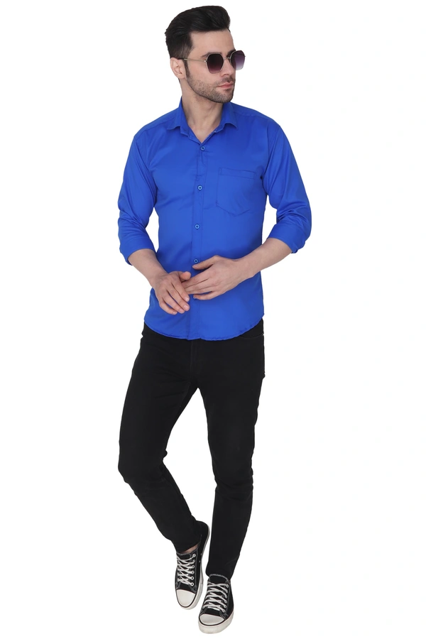 MVS Men's Cotton Blend | Regular Fit | Solid Plain Colors | Formal Shirt | Full Sleeve - Royal Blue, M