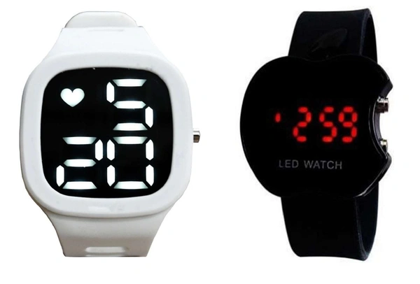 Kids LED Digital Square  Shape Dial With Rubber Strep  - White