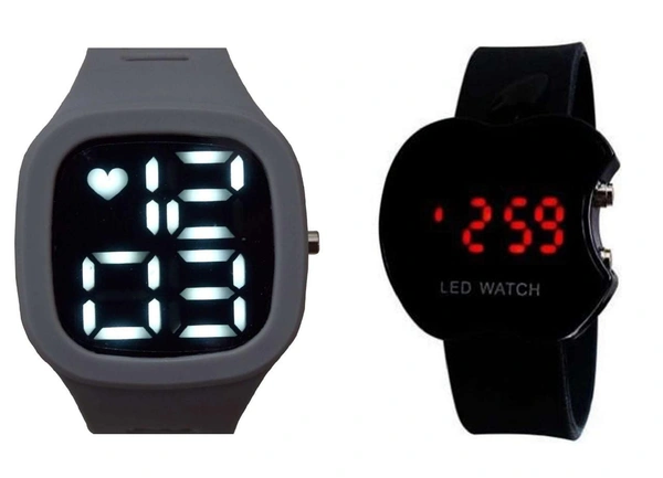Kids LED Digital Square Shape Dial With Rubber Strep  - Grey
