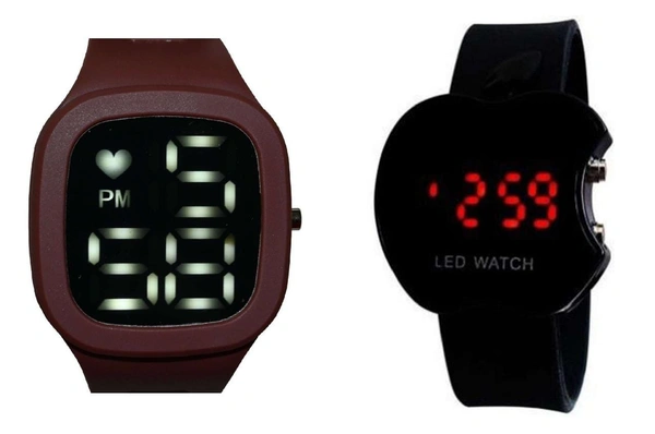 Kids LED Digital Square  Shape Dial With Rubber Strep  - Brown