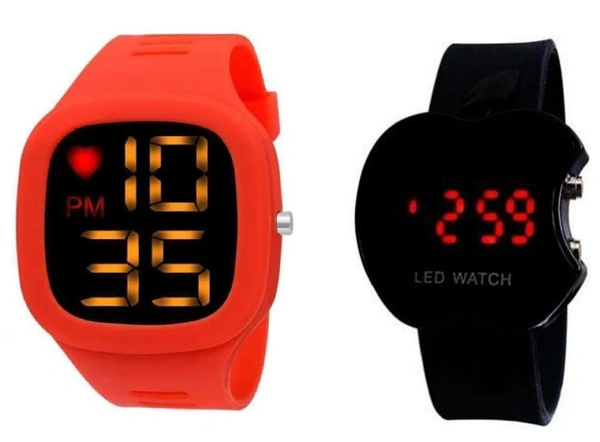 Kids LED Digital Square  Shape Dial With Rubber Strep  - Red
