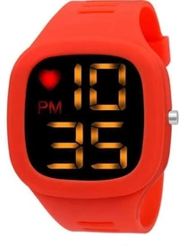 Kids LED Digital Square  Shape Dial With Rubber Strep  - Red