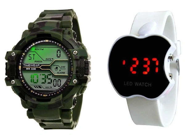 MVS LED Digital Army Sports Light , Shock Resistant With Free  Apple Shape Dial  Digital Watch  - Green