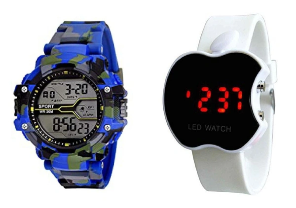 MVS LED Digital Army Sports Light , Shock Resistant With Free  Apple Shape Dial  Digital Watch  - Blue
