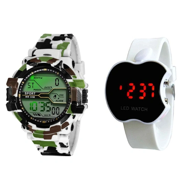 MVS LED Digital Army Sports Light , Shock Resistant With Free  Apple Shape Dial  Digital Watch  - White