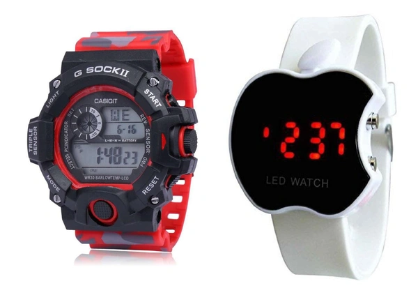 MVS LED Digital Army Sports Light , Shock Resistant With Free  Apple Shape Dial  Digital Watch  - Red