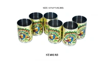 2125 Peacock Design Glass with Handle and Handicraft Serving Tray Set