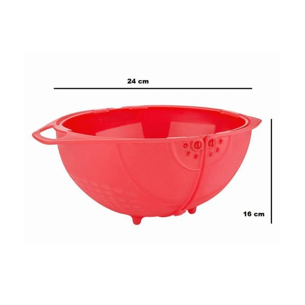 2145 Plastic Revolving Multi Functional Rice, Vegetable Fruit Wash Basket Bowl (Multi Colour)