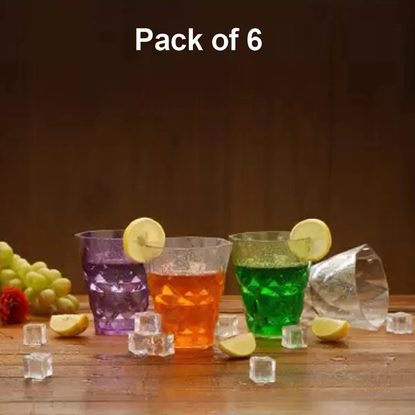 2342 Heavy unbreakable Stylish Diamond look fully Transparent Plastic Glasses Set 260ml (6pcs)