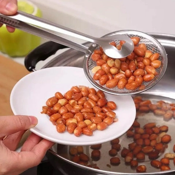 2412 2In1 Stainless Steel Filter Spoon with Clip Food Kitchen Oil-Frying Multi-Functional