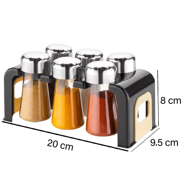 2458  Spice Jar Kitchen Storage Round Jars Airtight Steel Cap (Set Of 6)