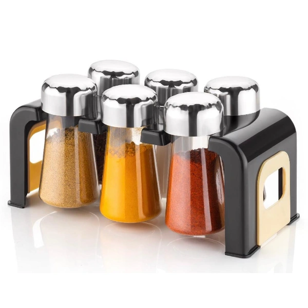2458  Spice Jar Kitchen Storage Round Jars Airtight Steel Cap (Set Of 6)