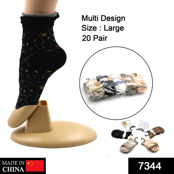 7344 Women s Crew Socks With fresh little flowers Printed ,high quality socks (Pack Of 20Pair)