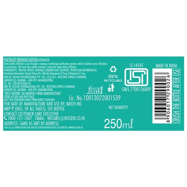 Bisleri Water (250mL) - 24 Bottles