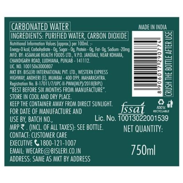 Bisleri Soda (750mL) - 5 Box = 120 Bottles