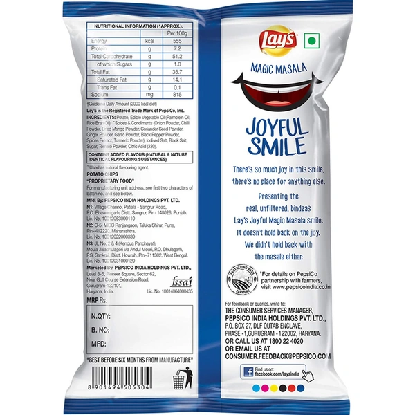 Lays Masala/Blue (MRP.:20) Pack Of 10